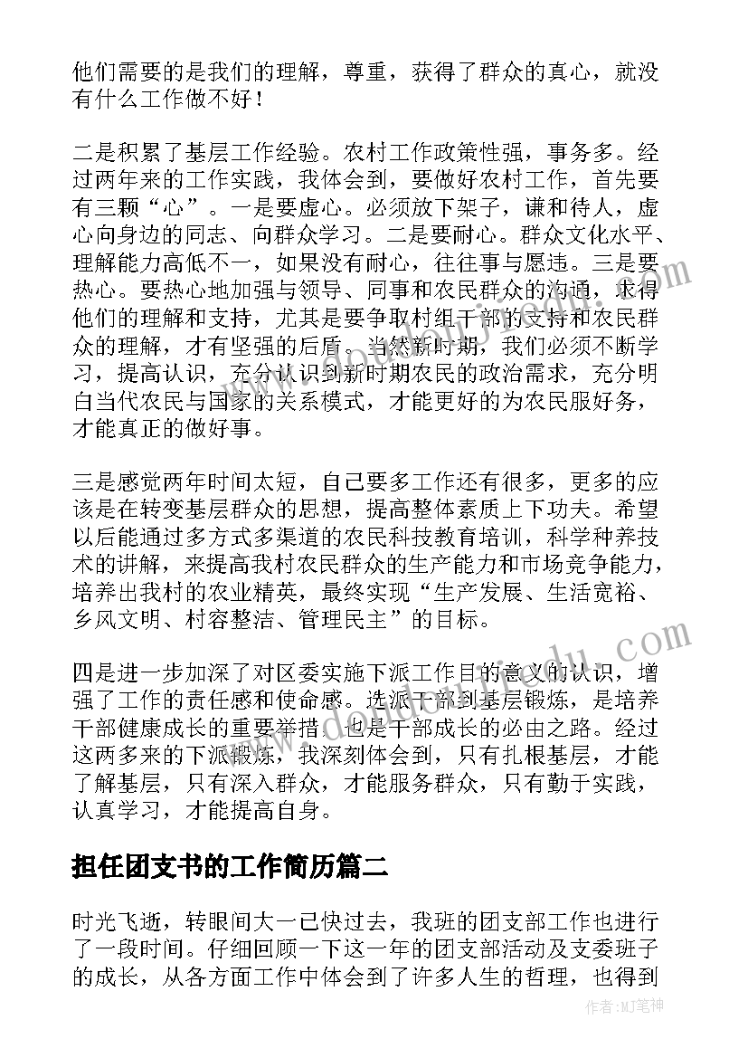 2023年担任团支书的工作简历(优质6篇)