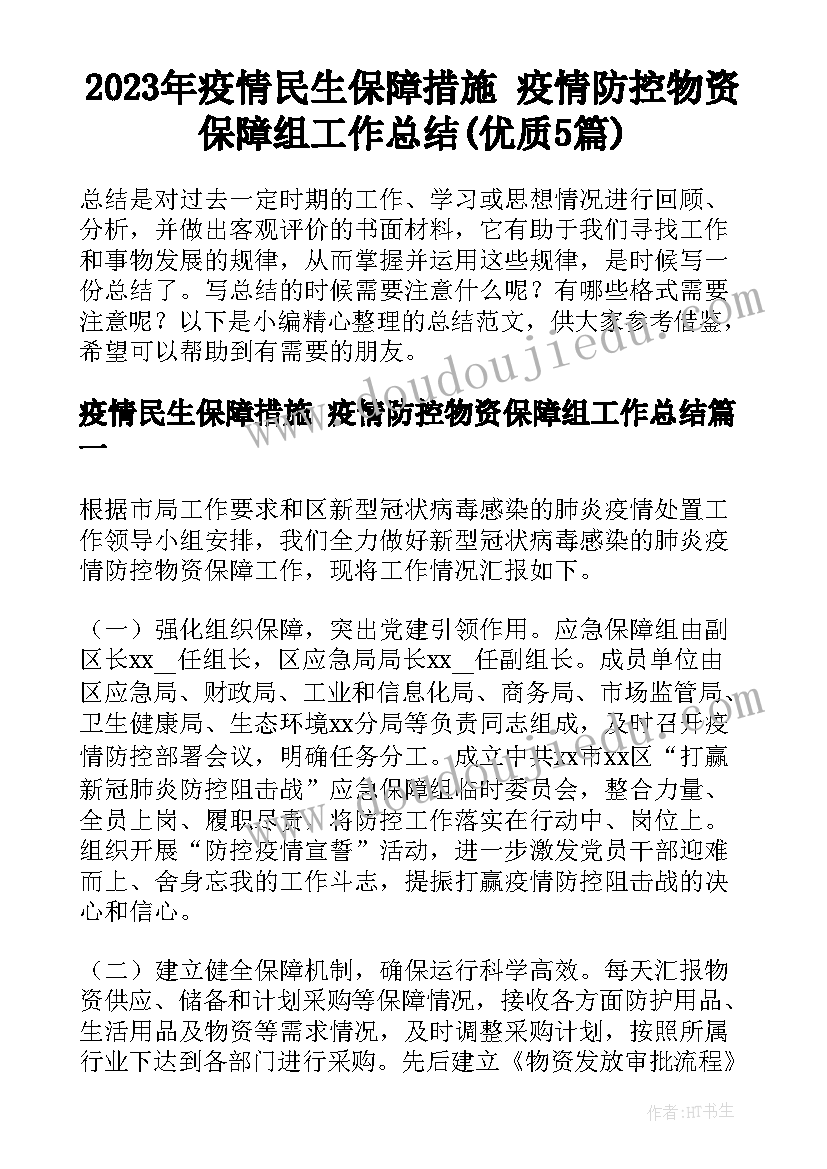 2023年疫情民生保障措施 疫情防控物资保障组工作总结(优质5篇)