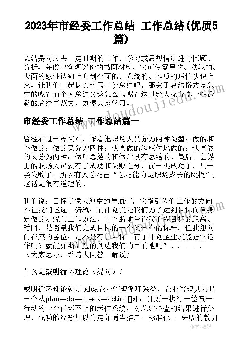 2023年市经委工作总结 工作总结(优质5篇)