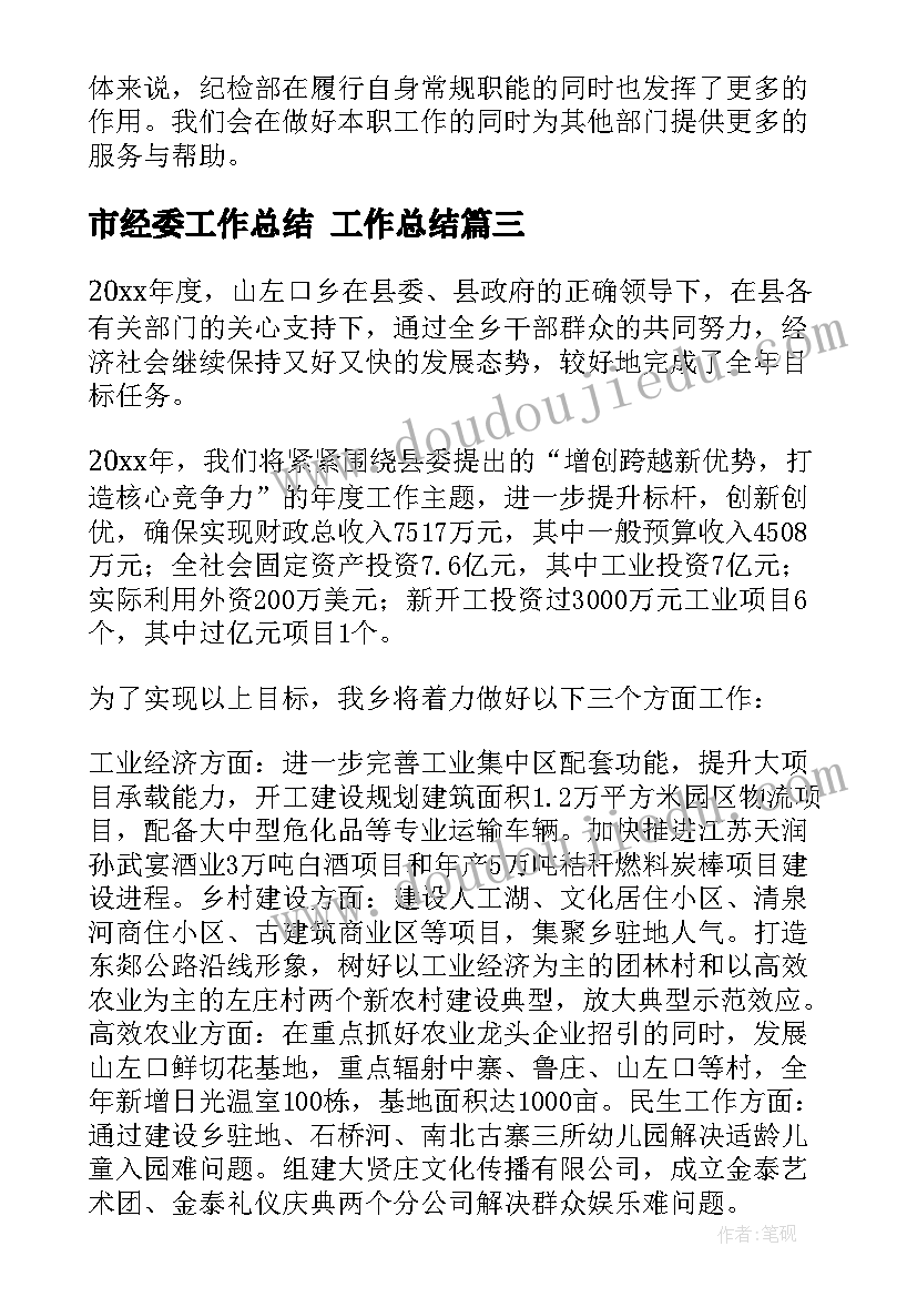 2023年市经委工作总结 工作总结(优质5篇)