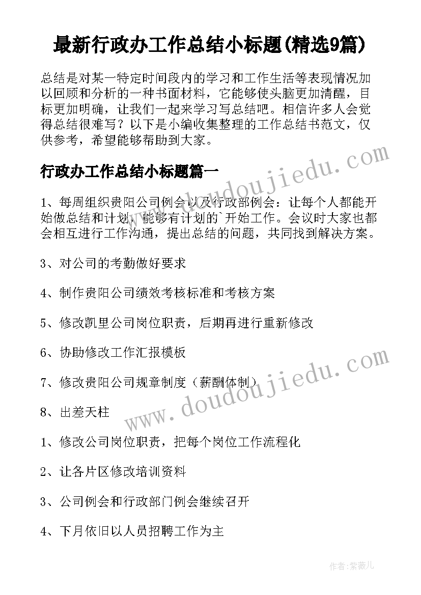 最新行政办工作总结小标题(精选9篇)