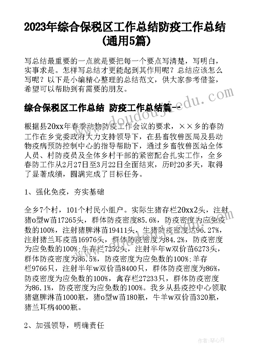 2023年综合保税区工作总结 防疫工作总结(通用5篇)