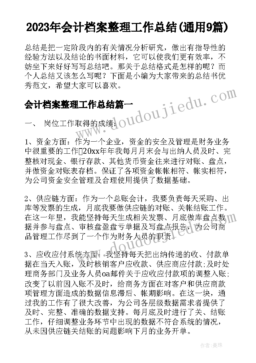 2023年会计档案整理工作总结(通用9篇)