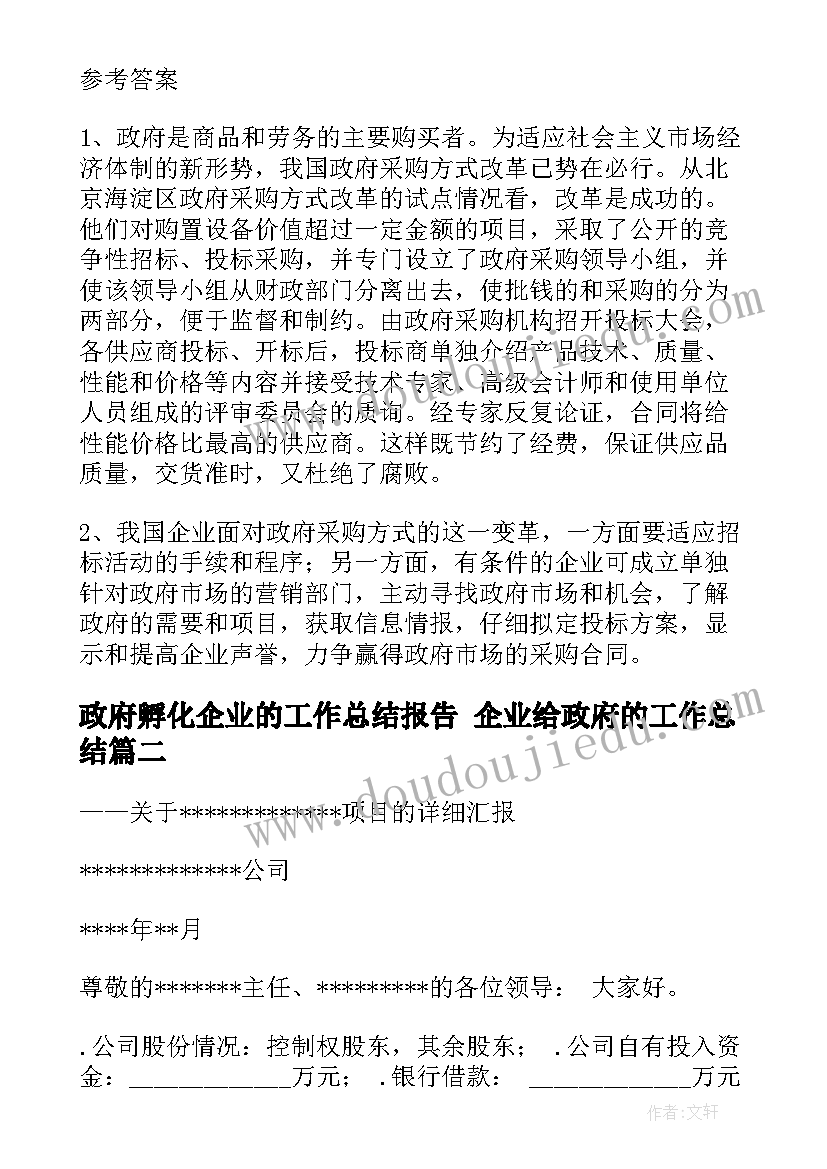 2023年政府孵化企业的工作总结报告 企业给政府的工作总结(大全5篇)