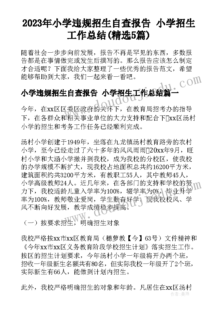 2023年小学违规招生自查报告 小学招生工作总结(精选5篇)