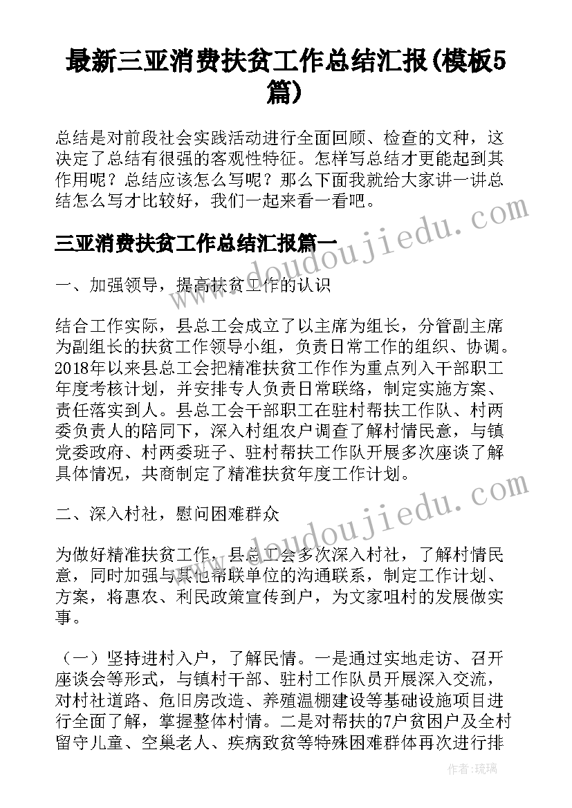 最新三亚消费扶贫工作总结汇报(模板5篇)