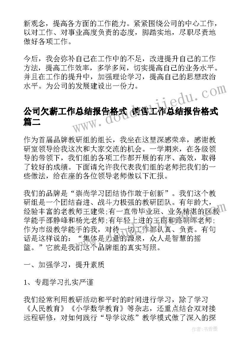 2023年公司欠薪工作总结报告格式 销售工作总结报告格式(优质5篇)