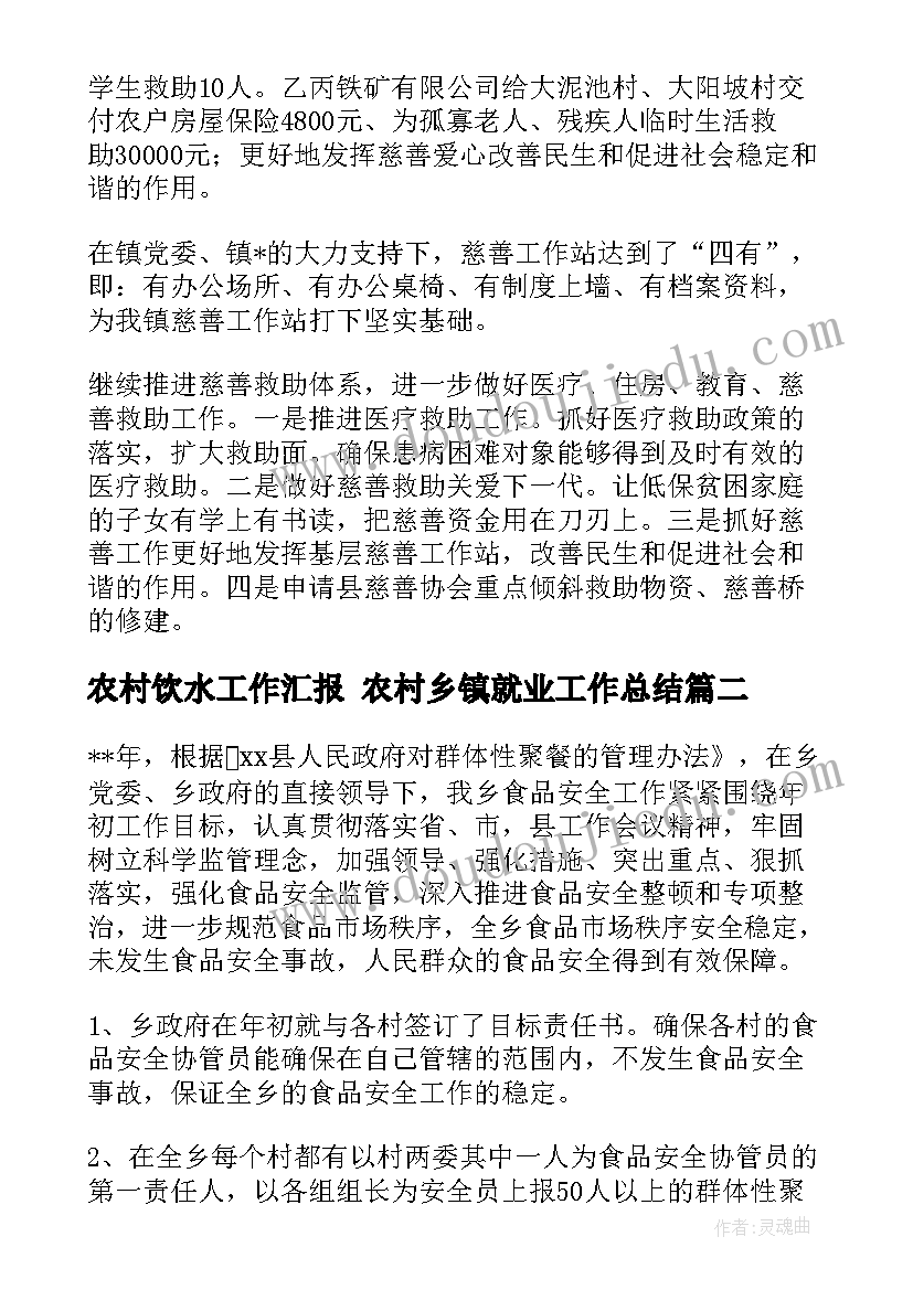 农村饮水工作汇报 农村乡镇就业工作总结(精选5篇)