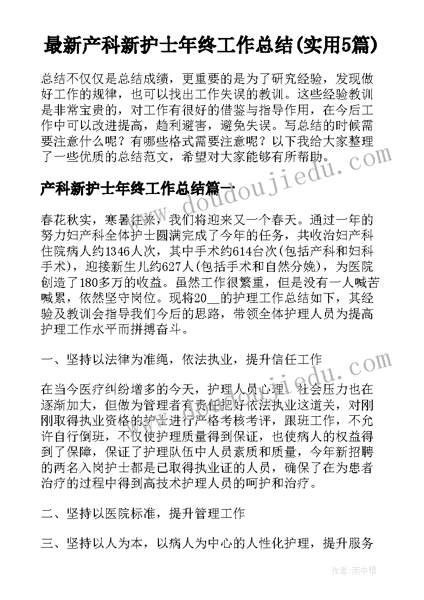 最新产科新护士年终工作总结(实用5篇)