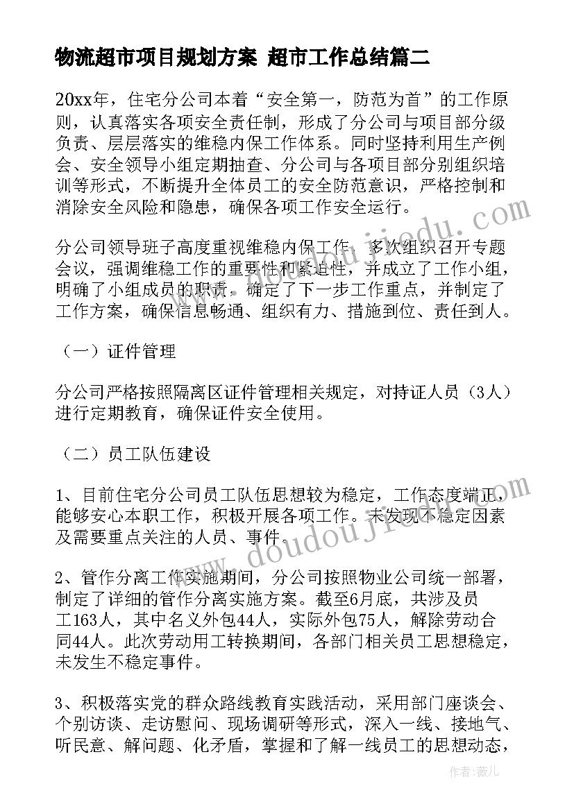 2023年物流超市项目规划方案 超市工作总结(通用8篇)