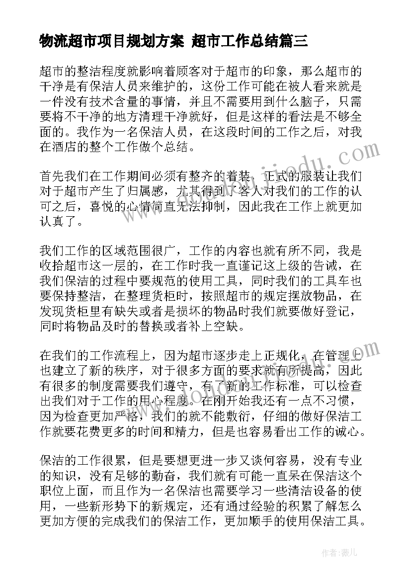 2023年物流超市项目规划方案 超市工作总结(通用8篇)