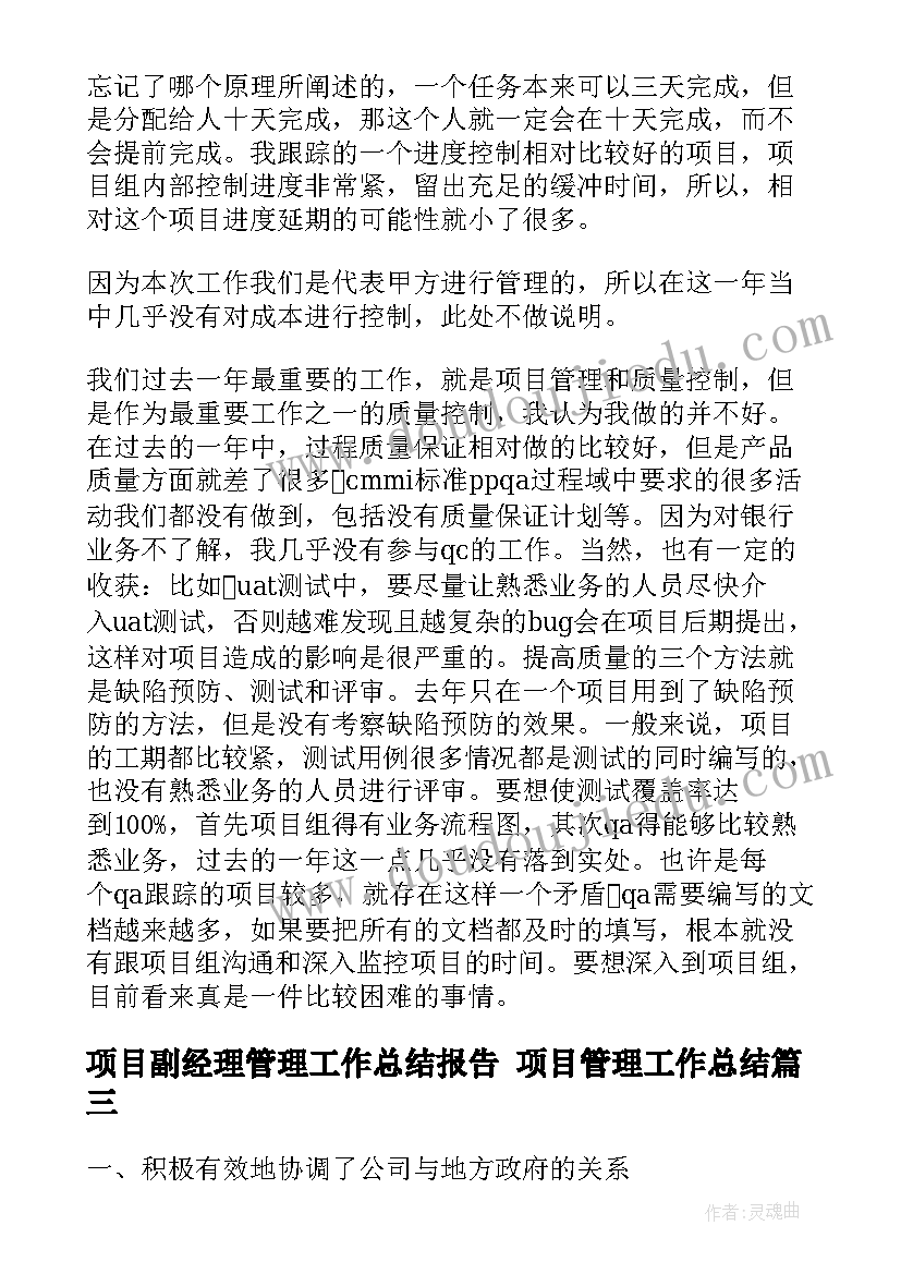 项目副经理管理工作总结报告 项目管理工作总结(大全9篇)