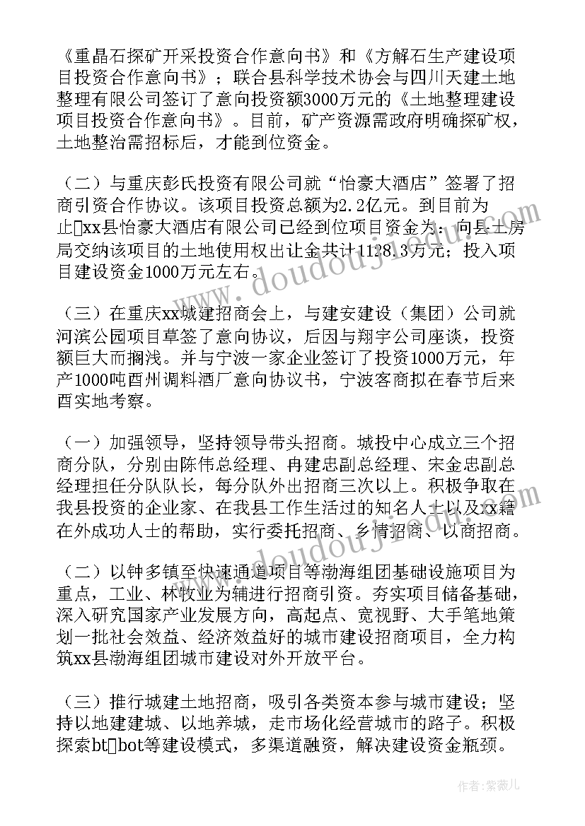 自贡招商引资工作总结会议 招商引资工作总结(汇总6篇)