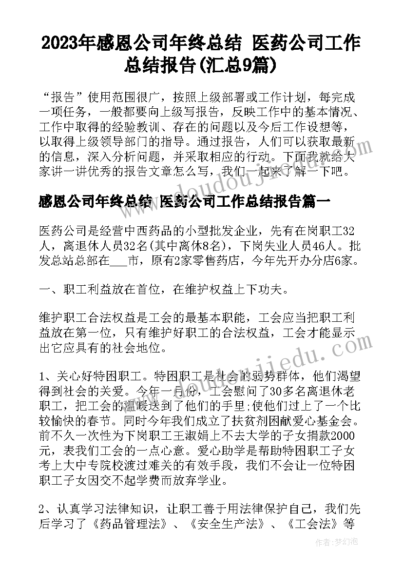 2023年感恩公司年终总结 医药公司工作总结报告(汇总9篇)