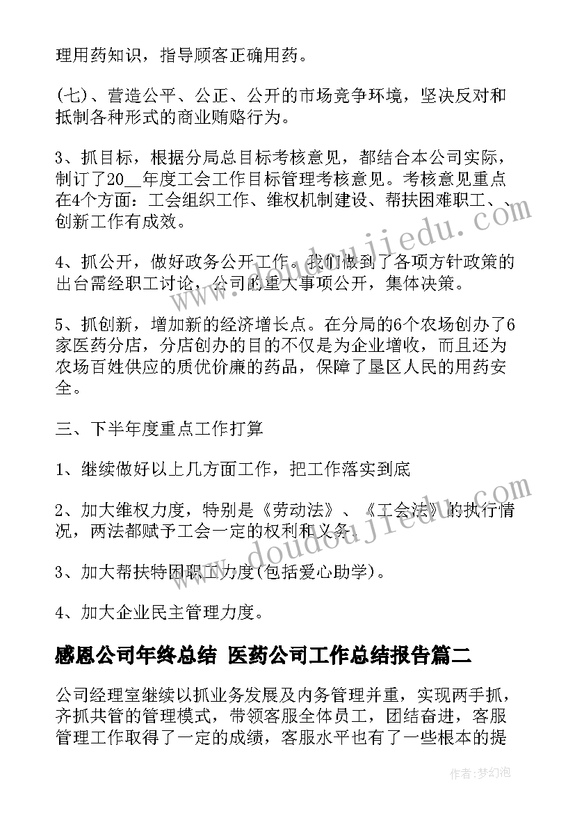 2023年感恩公司年终总结 医药公司工作总结报告(汇总9篇)