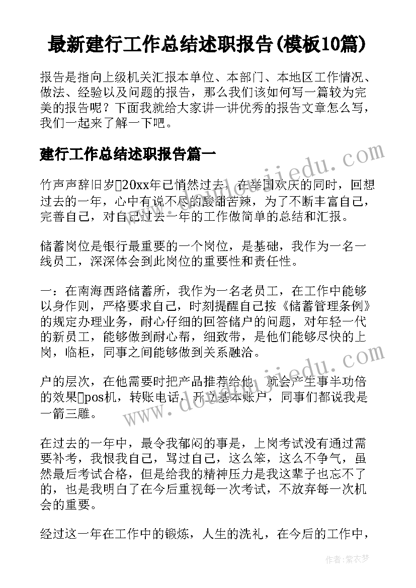 最新建行工作总结述职报告(模板10篇)