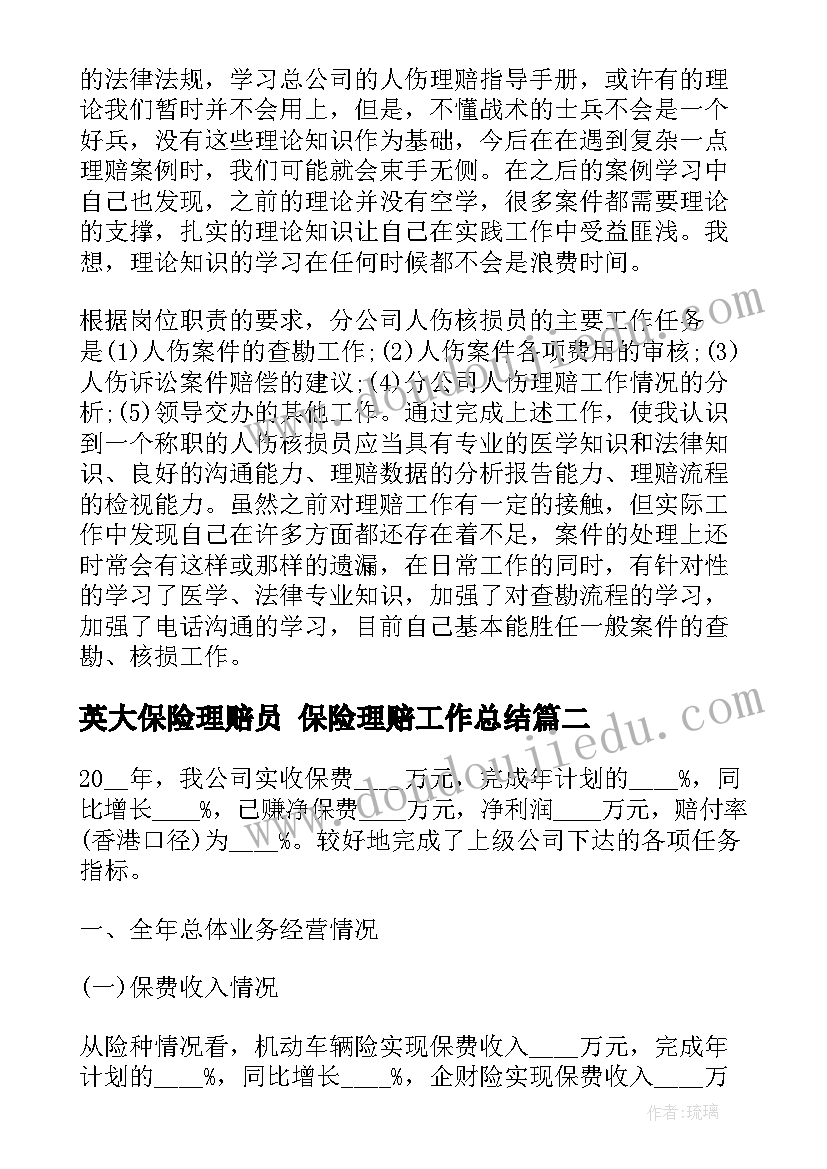 2023年英大保险理赔员 保险理赔工作总结(汇总9篇)