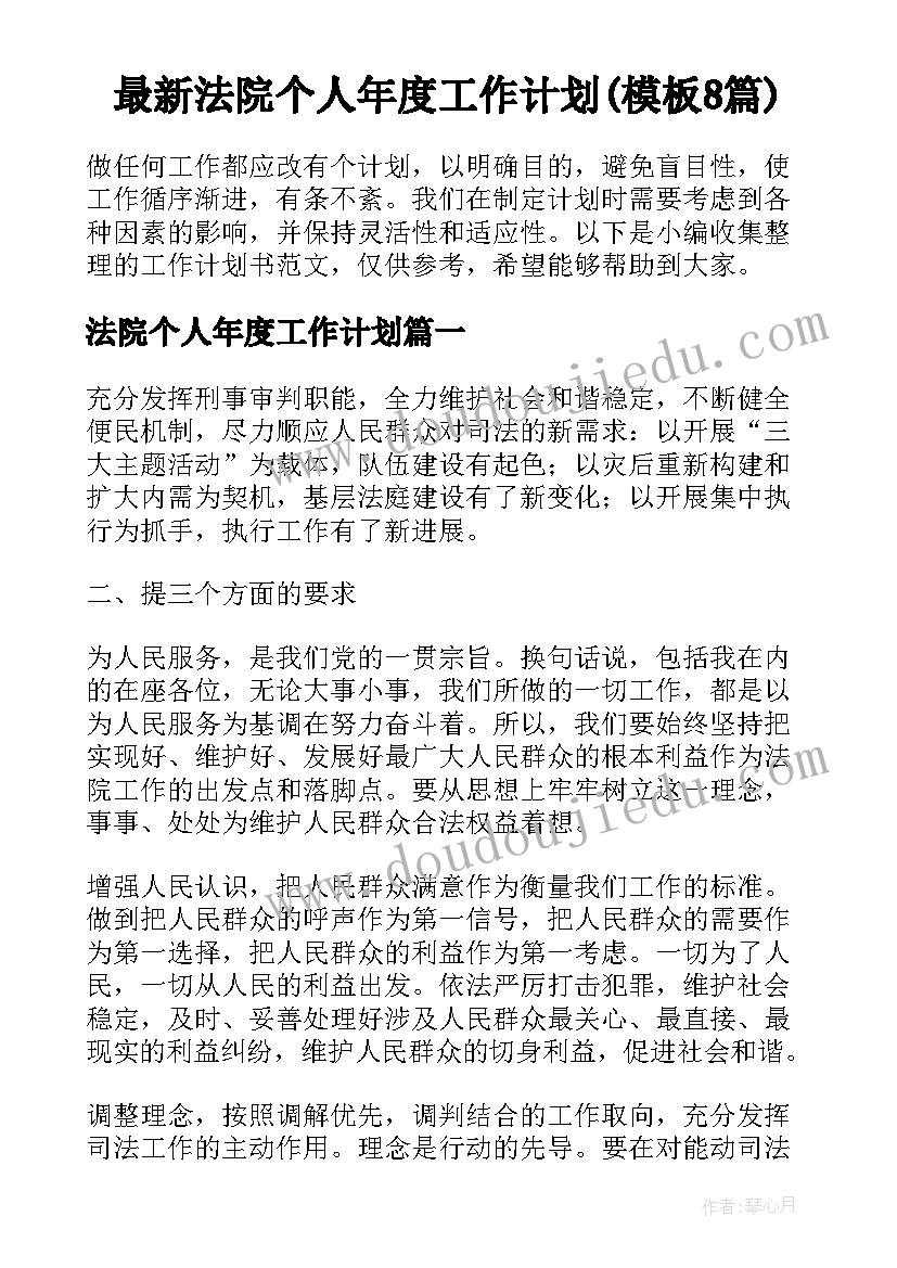 最新法院个人年度工作计划(模板8篇)