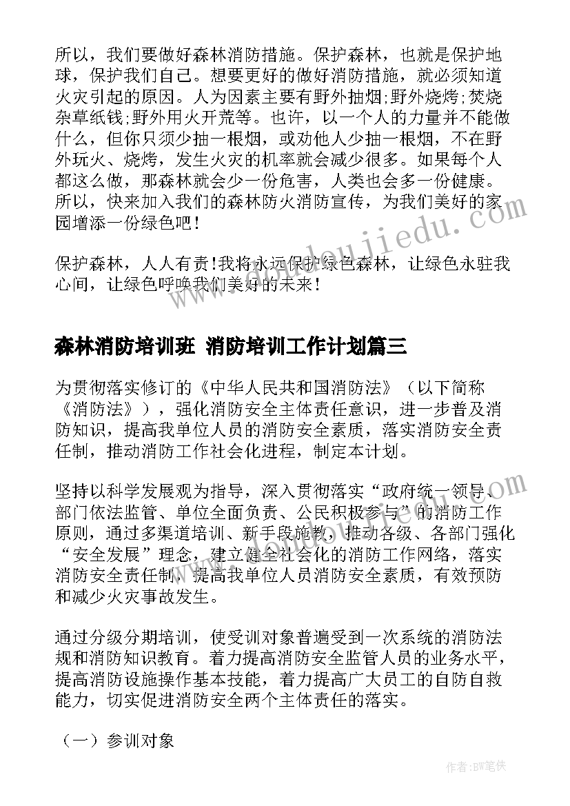 森林消防培训班 消防培训工作计划(精选5篇)