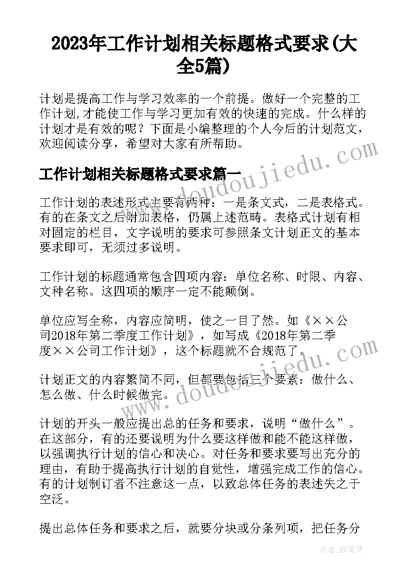 2023年工作计划相关标题格式要求(大全5篇)