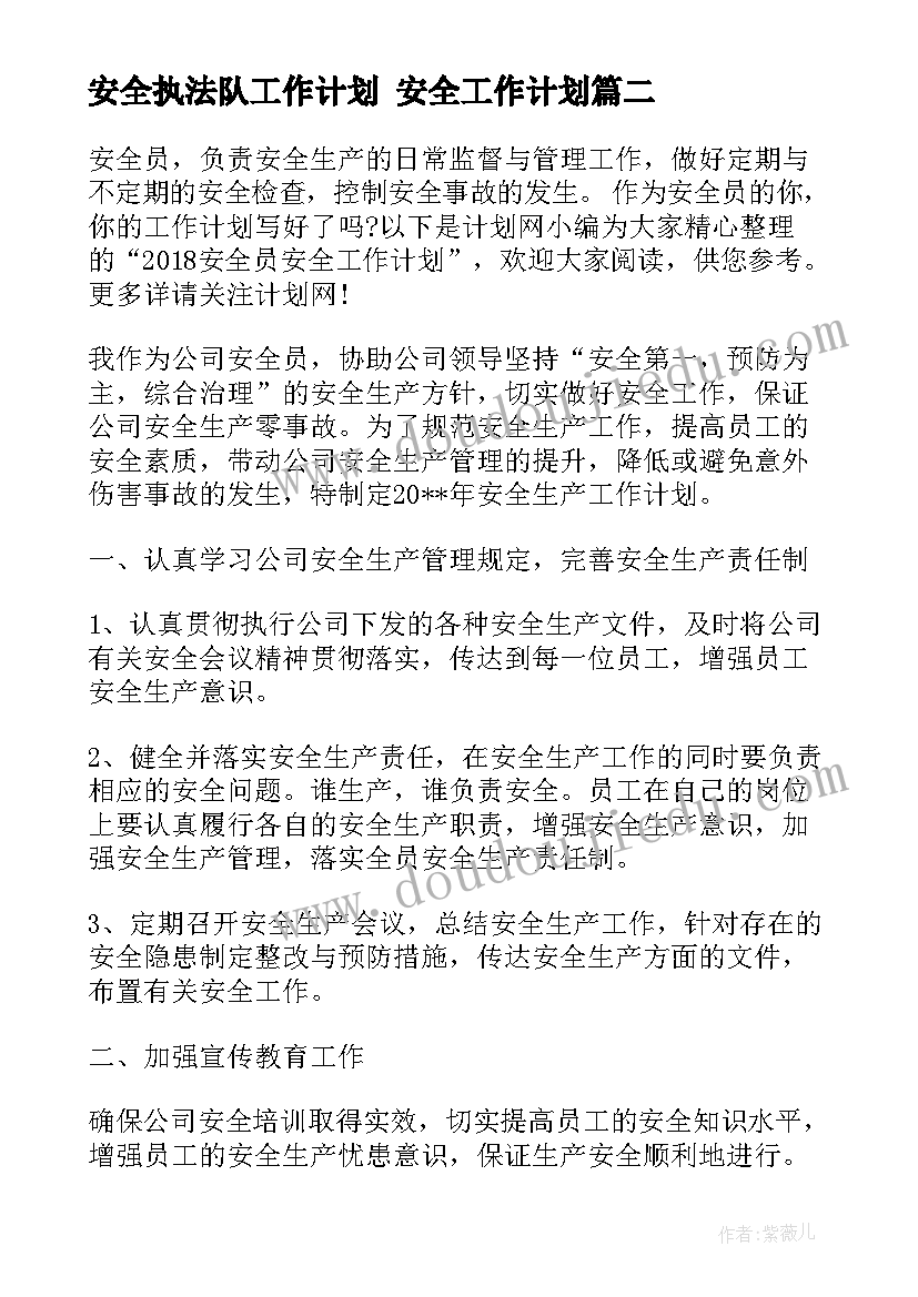 2023年安全执法队工作计划 安全工作计划(精选10篇)