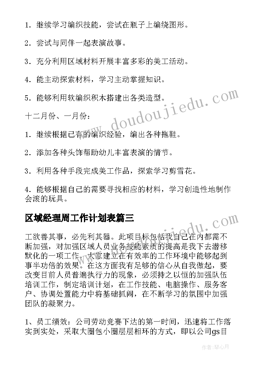 区域经理周工作计划表(优秀8篇)