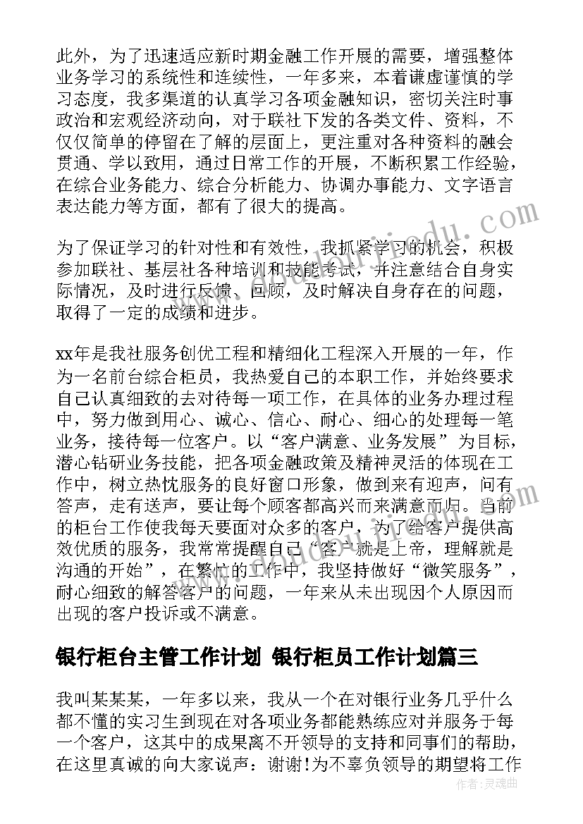 2023年银行柜台主管工作计划 银行柜员工作计划(通用8篇)