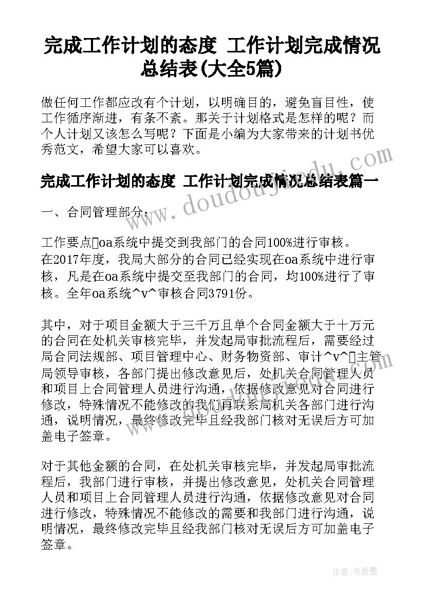 完成工作计划的态度 工作计划完成情况总结表(大全5篇)