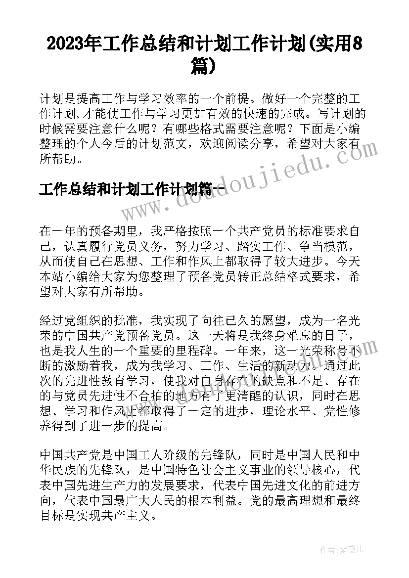 2023年工作总结和计划工作计划(实用8篇)