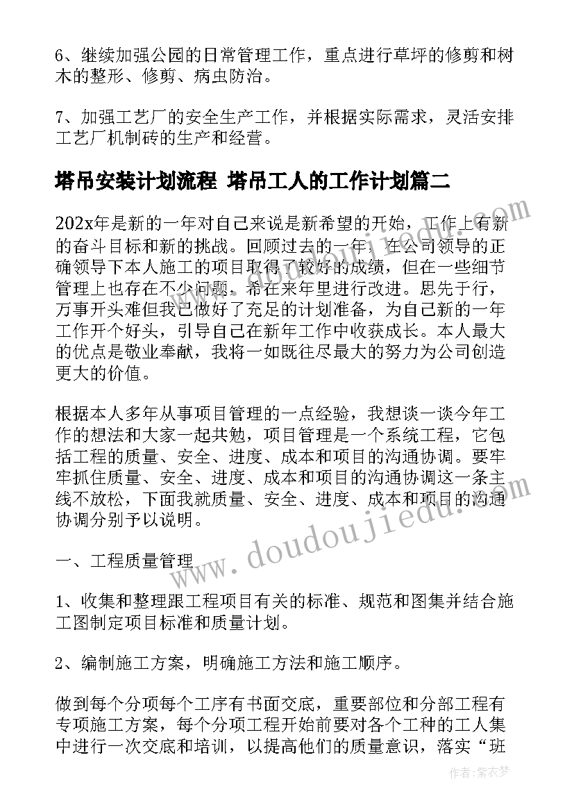 2023年塔吊安装计划流程 塔吊工人的工作计划(优质5篇)