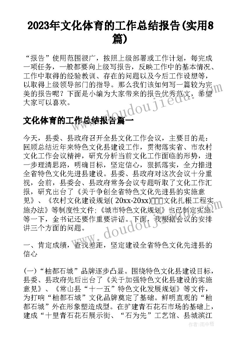 2023年文化体育的工作总结报告(实用8篇)