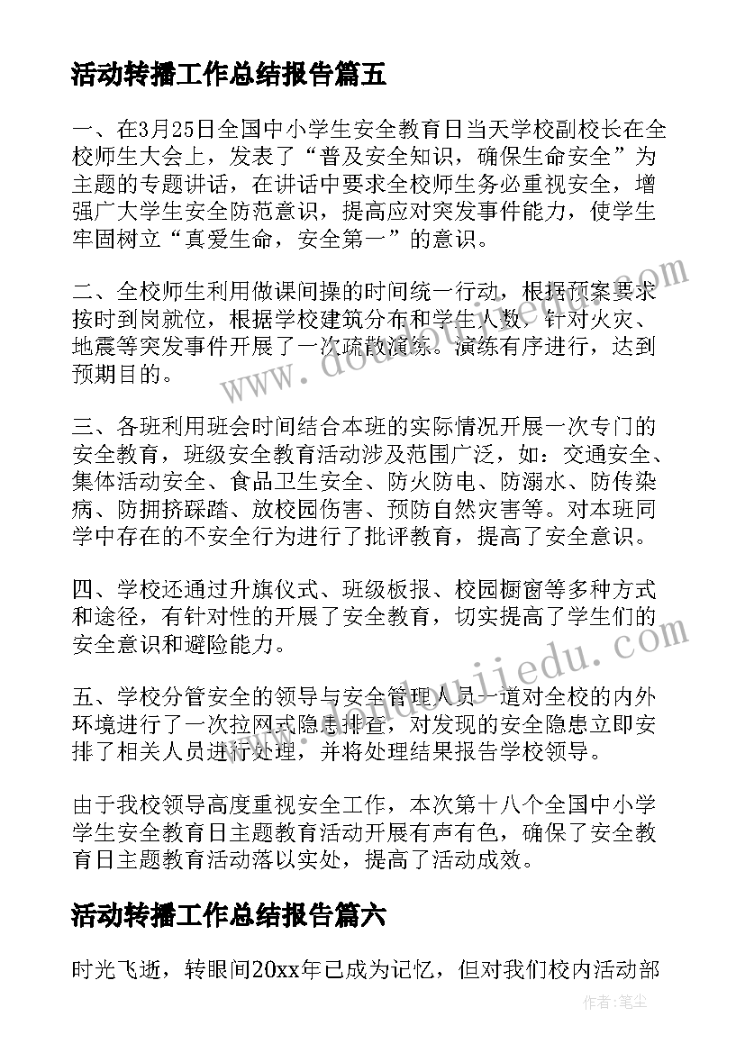 2023年活动转播工作总结报告(通用6篇)