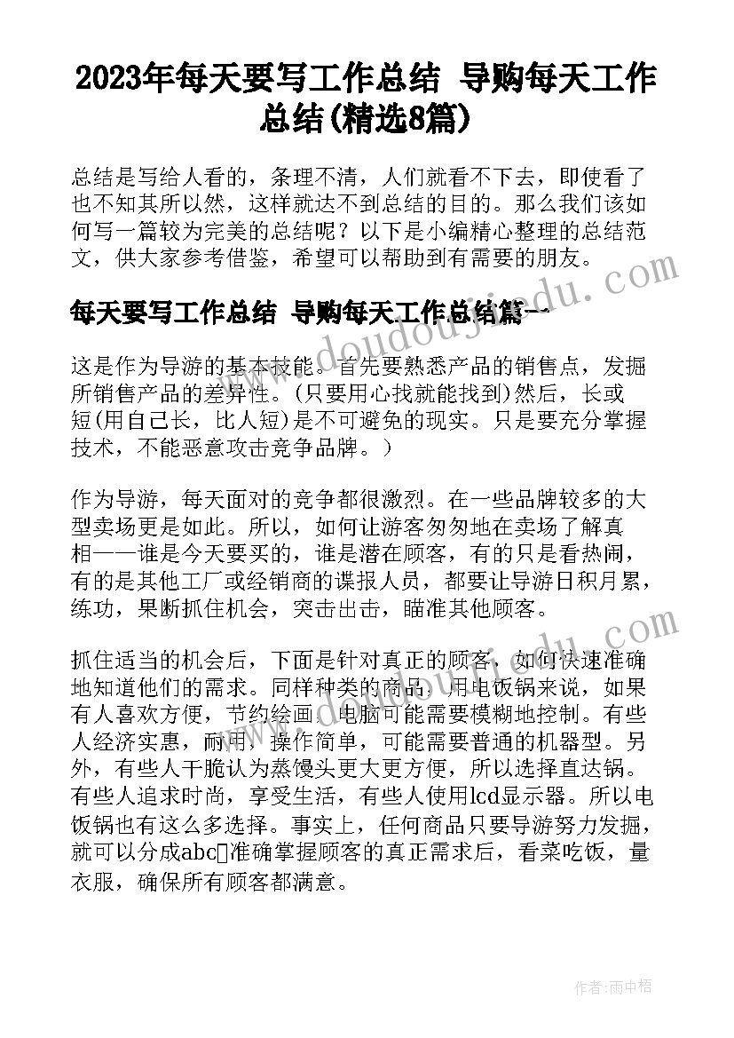 2023年每天要写工作总结 导购每天工作总结(精选8篇)