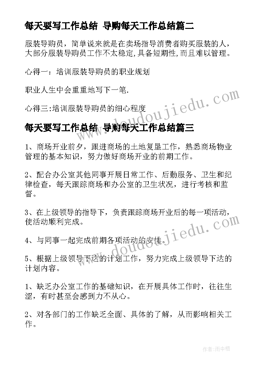 2023年每天要写工作总结 导购每天工作总结(精选8篇)