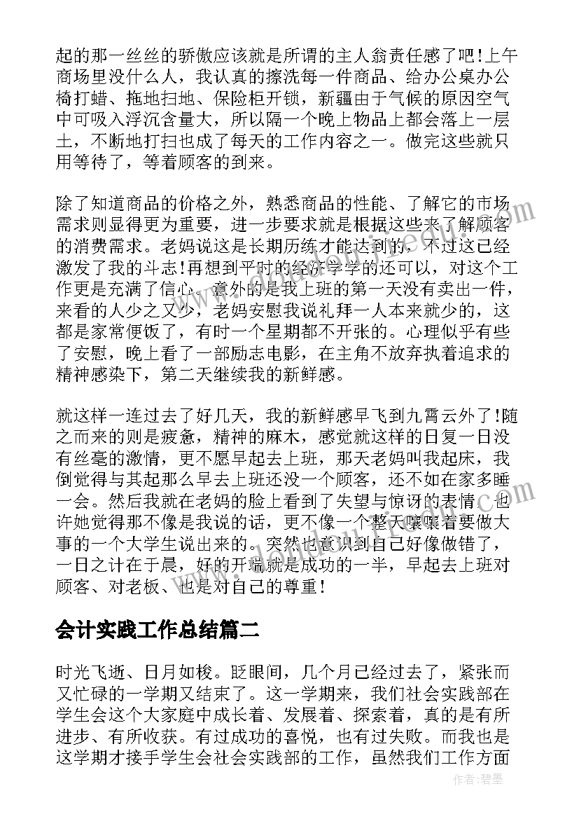 最新会计实践工作总结(优质6篇)