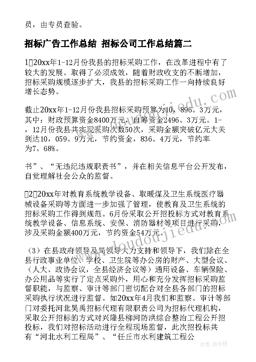 最新招标广告工作总结 招标公司工作总结(优秀5篇)