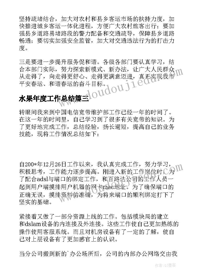 水果年度工作总结(模板10篇)