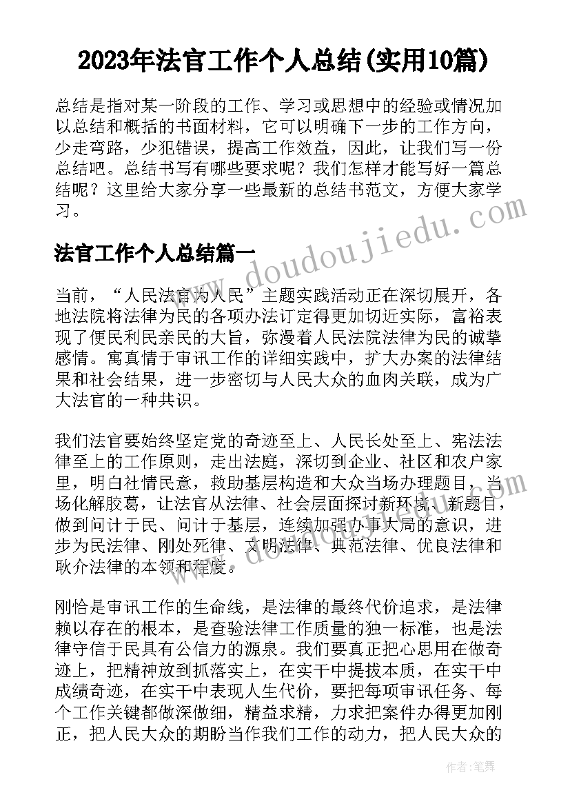 2023年法官工作个人总结(实用10篇)