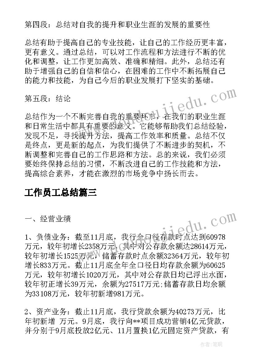 2023年工作员工总结(实用5篇)