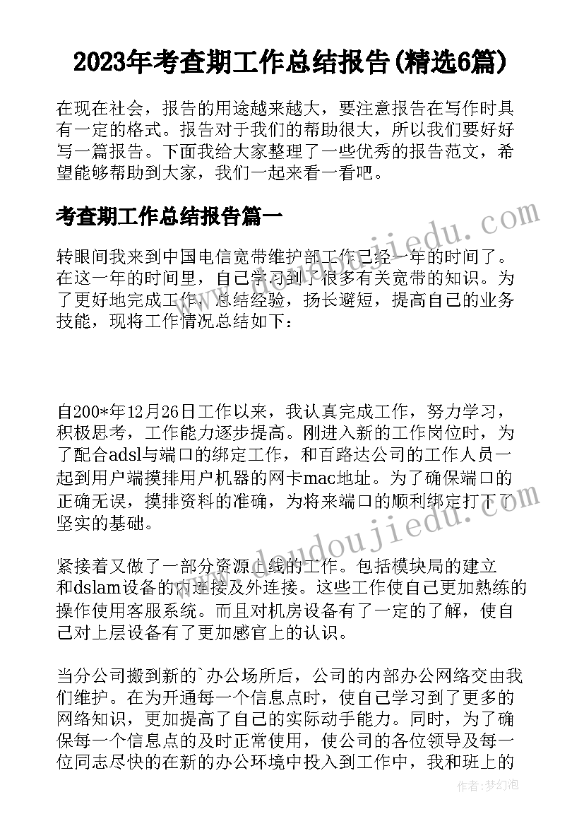 2023年考查期工作总结报告(精选6篇)