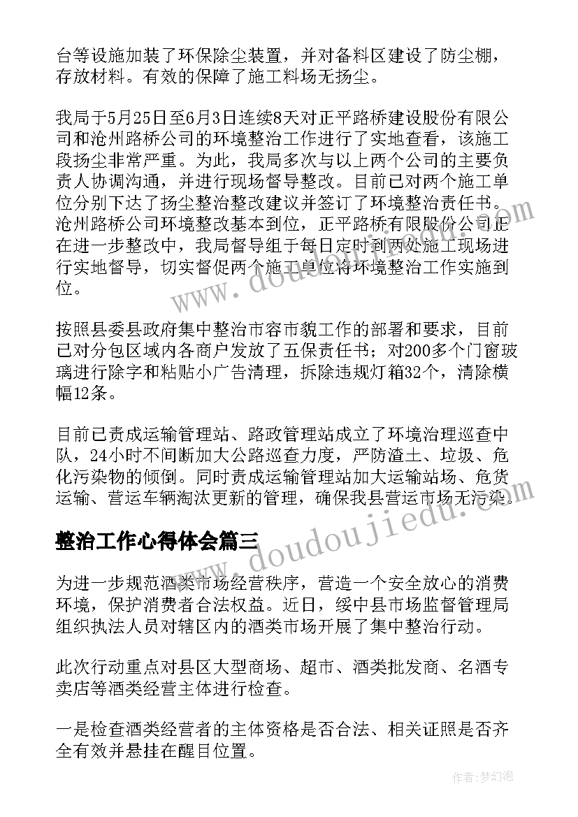 2023年整治工作心得体会(优秀8篇)