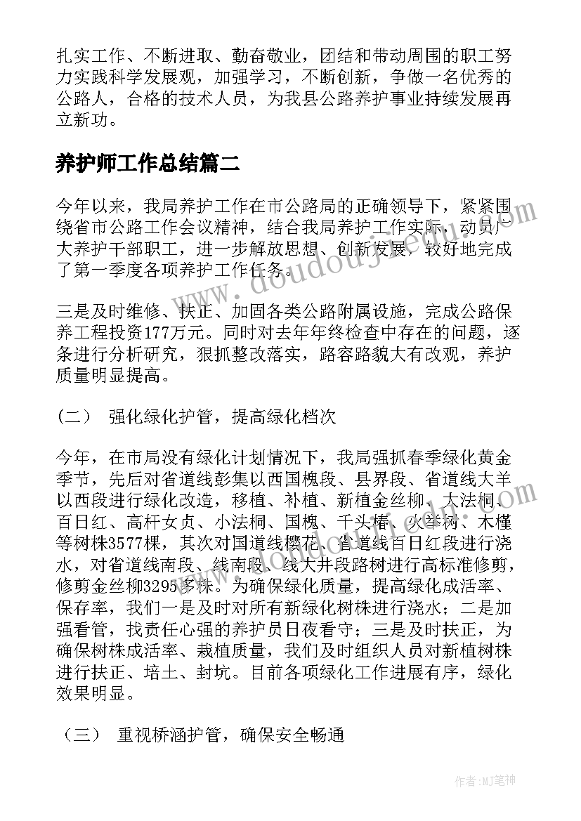 养护师工作总结(通用9篇)