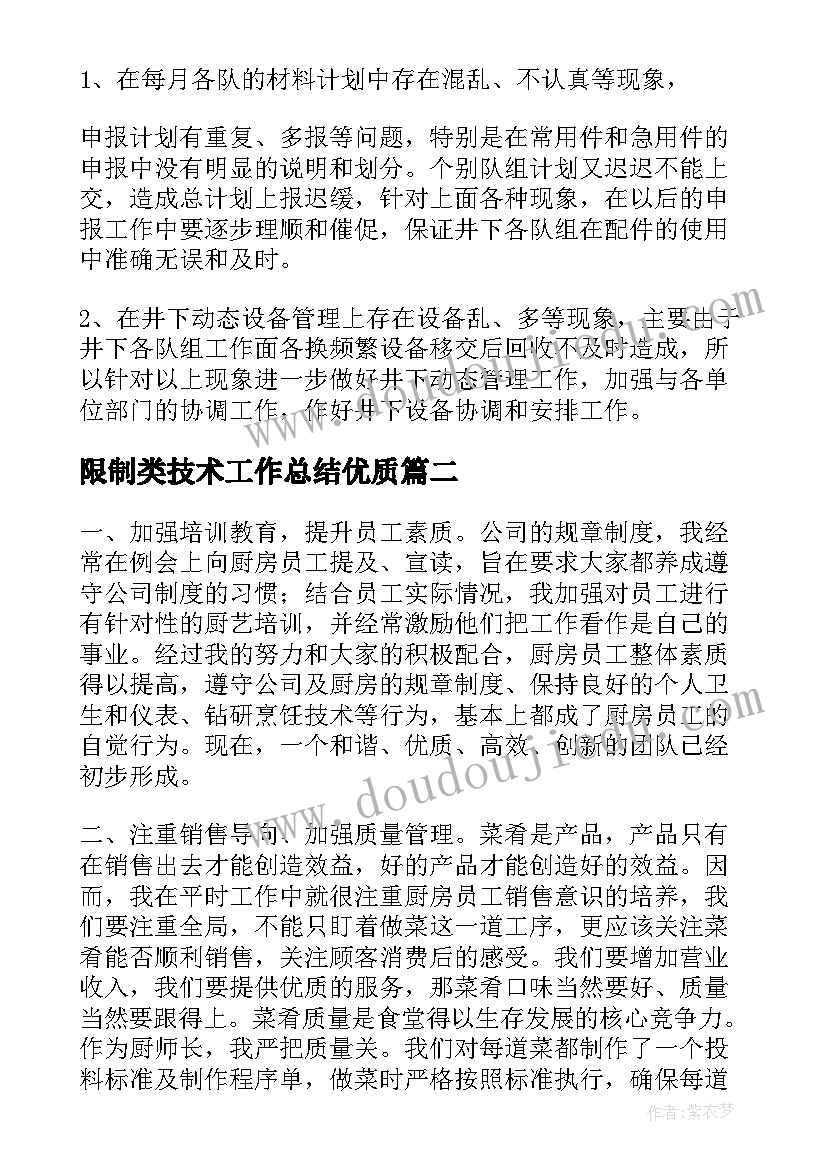 2023年限制类技术工作总结(通用5篇)