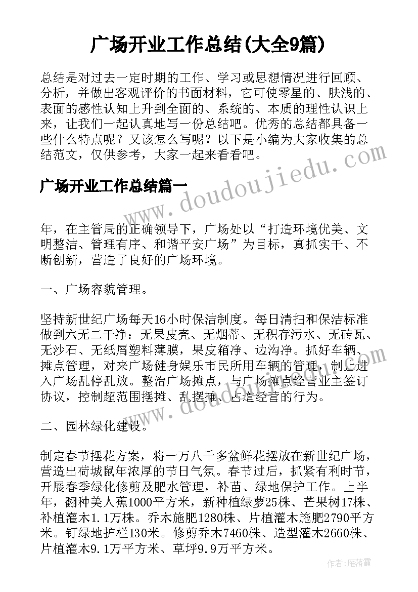 广场开业工作总结(大全9篇)