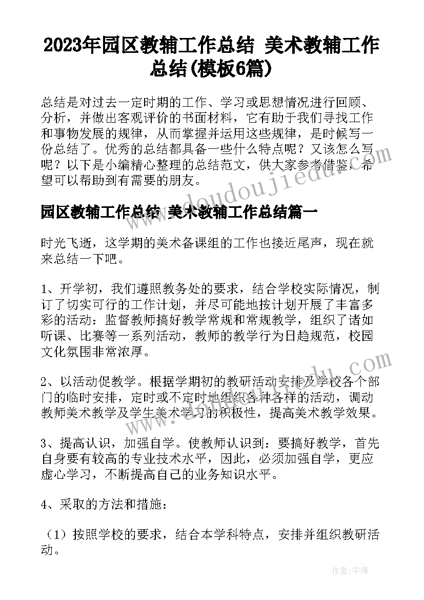 2023年园区教辅工作总结 美术教辅工作总结(模板6篇)