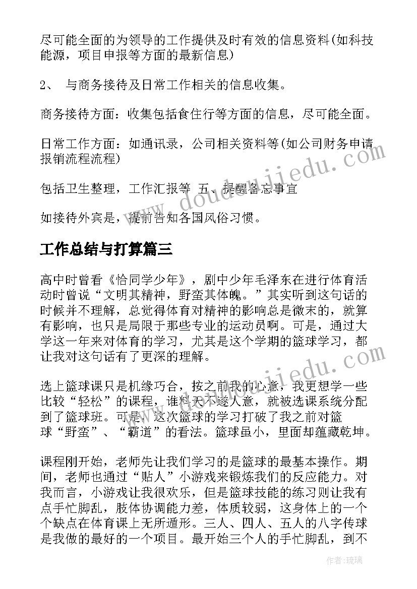 工作总结与打算(优质8篇)