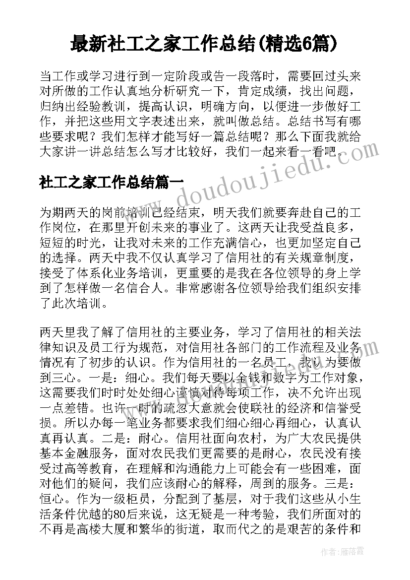 最新社工之家工作总结(精选6篇)