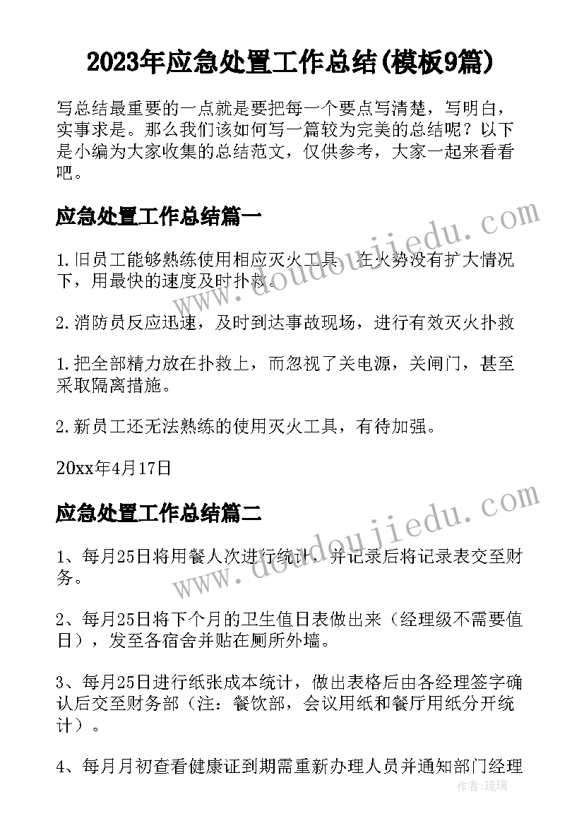 2023年应急处置工作总结(模板9篇)