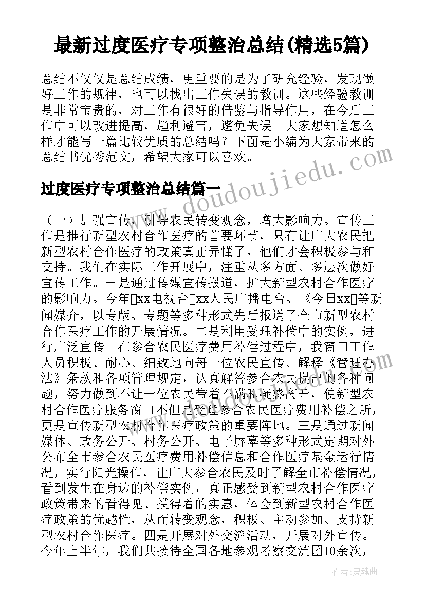 最新过度医疗专项整治总结(精选5篇)