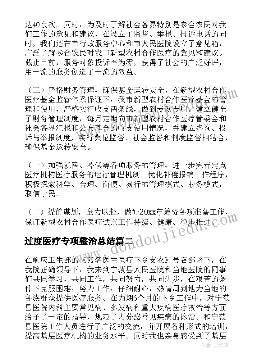 最新过度医疗专项整治总结(精选5篇)